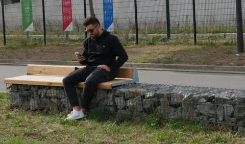 Современная общественная скамейка - EVOL S - ID GABION - L'AGENCE URBAINE - из гальванизированной стали / из дерева / сетчатая