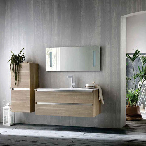 Подвесная тумба под умывальник - QB51 - IDEAL BAGNI - из дуба / современная / с зеркалом