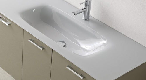 Подвесная тумба под умывальник - DEPTH 50 : W.120 - IDEAL BAGNI - из стекла / из дерева / современная