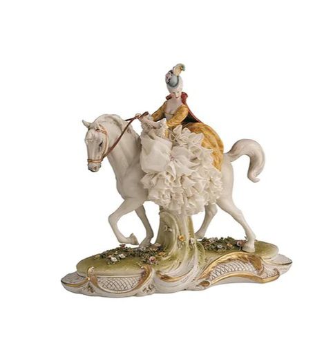 Скульптура из фарфора - Lady riding horse - Porcellane Principe snc - позолоченная / белая