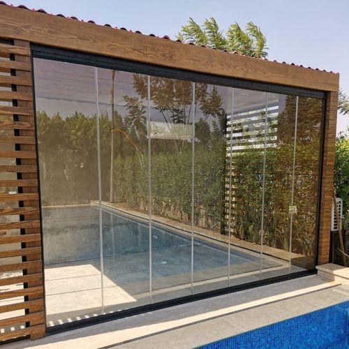 Складное панорамное окно - TERRACE GLAZING SYSTEM WITHOUT THRESHOLD - BKS balcony glazing systems - из алюминия / 3 створки / 2 створки
