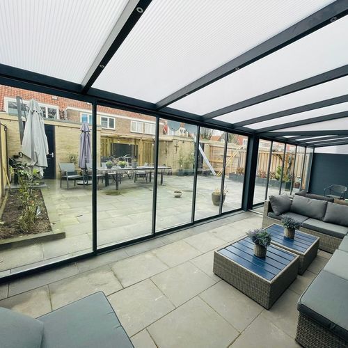 Раздвижное панорамное окно - BKS balcony glazing systems - из алюминия / 3 створки / 2 створки
