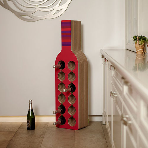 Стойка для бутылок из картона - MINIBODEGA - Kubedesign - отдельностоящая / красная