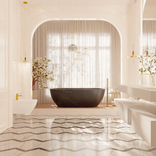 Овальная ванна - ZURICH MARQUINA - Riluxa - островная / для жилых зданий / из Solid Surface