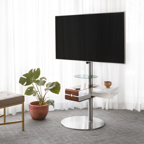 Современная подставка под телевизор на ножке - DISCO R5 BI WITH TRIA SHELF - SERI STYLU - из нержавеющей стали