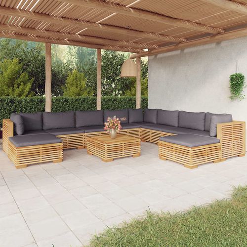 Современная мебель для сада - vidaXL 11-tlg : 3100884 - desayo - из цельной древесины / из тикового дерева / из ткани