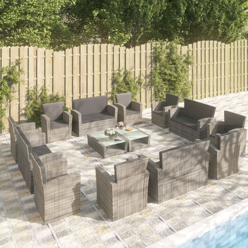 Современная мебель для сада - vidaXL 16-tlg : 3095946 - desayo - из синтетического ротанга / из стали, покрытой порошком / из стекла