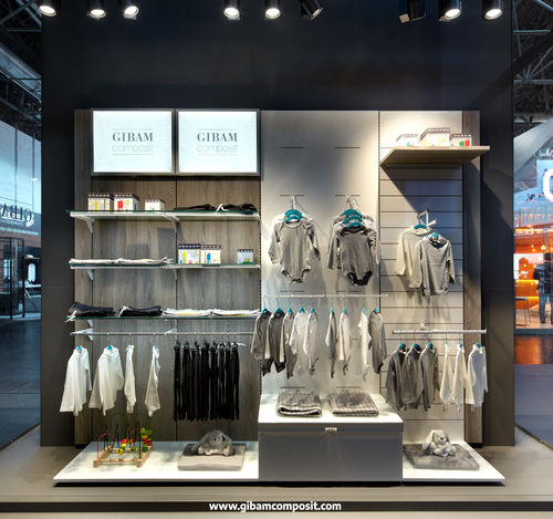 Выставочный стенд-витрина для одежды - M30 SLEEK - GIBAM SHOPS SPA - настенный / из дерева / из стекла