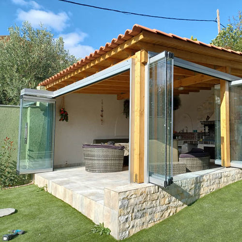 Складное панорамное окно - IN AGIOS STEFANOS - Atrio Glass Doors - из кристалла / с двойным остеклением / 2 створки