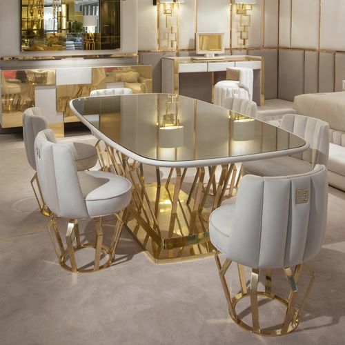 Современный обеденный стол - Signature - Fertini Casa - из кристалла / из латуни / с основанием из металла