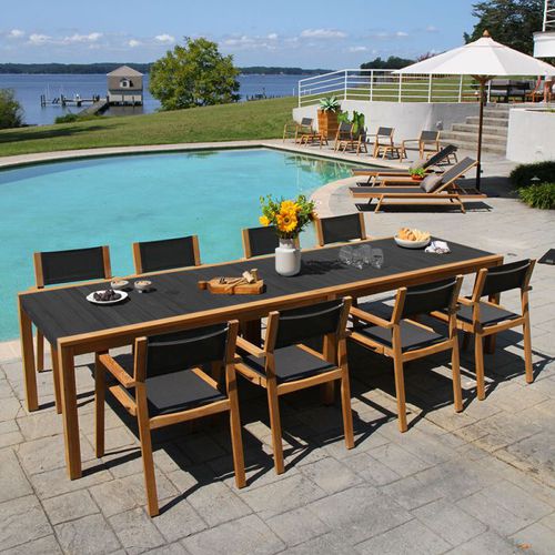 Современный обеденный стол - SUMMIT - COUNTRY CASUAL TEAK - из алюминия / с основанием из тикового дерева / прямоугольный