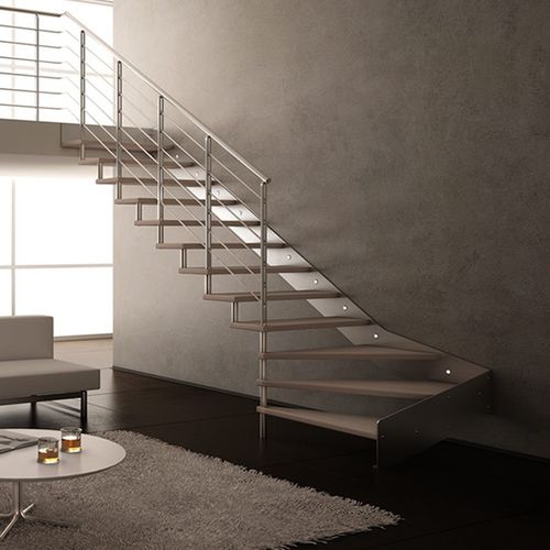Лестница с поворотом на 90° - L20-1R-GLE - d'OPERA STAIRS - с деревянными ступеньками / металлическая конструкция / современная