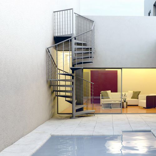 Квадратно-винтовая лестница - F20-Q - d'OPERA STAIRS - с металлическими ступеньками / металлическая конструкция / для наружного применения