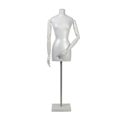 Бюст манекена женщина - B306 ANTIQUE WHITE WITH WOOD STAINED ARMS - STOCKMAN - винтаж / из дерева / без головы