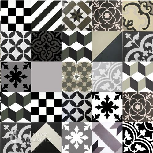 Жесткая плита лоскутное изделие - BLACK WHITE - Vietnam cement tile corp - для интерьера / напольная / настенная