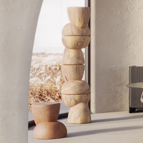 Современный вспомогательный столик - Ovoo - Nature Design - из дерева / из керамики / с основанием из древесины