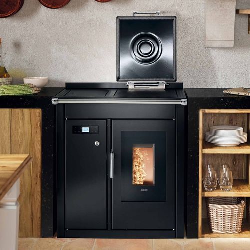 Печь с паровым котлом с варочной панелью - SMART 80 BT - Klover - на пеллетах / 20 кВт...50 кВт / отдельностоящая
