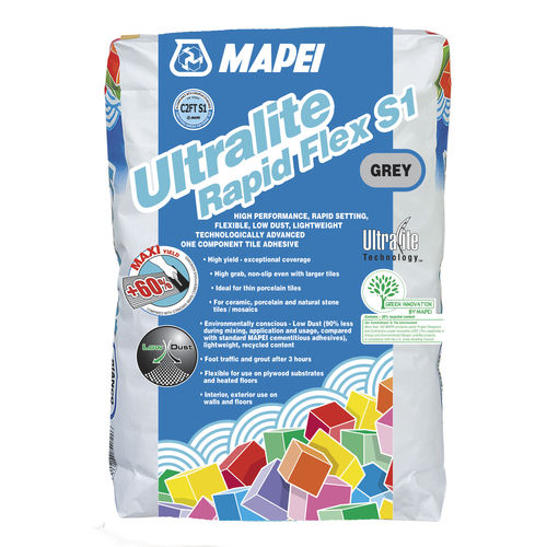 Клей для керамической плитки для цементирования - ULTRALITE RAPID FLEX S1 - MAPEI GB - для плиточного пола / для цемента / с быстрым захватом
