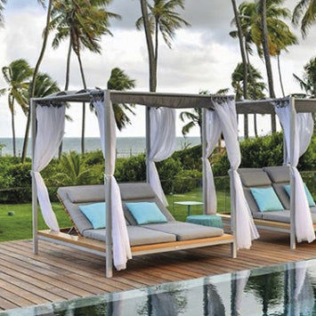 Современный садовый шезлонг - Oslo - Tidelli - из ткани / из дерева / регулируемая спинка