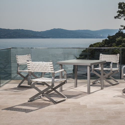 Современный стул для сада - ARMLEHNSTUHL - BOXMARK Leather d.o.o. - для наружного применения / из кожи / с основанием из алюминия