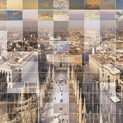 Декоративная картина смешанного типа - MILAN LANDSCAPE | PICTURES COLLAGE ART DUOMO - San Polo Art Gallery | Contemporary Art & Design i - на бумаге / пейзаж / для художественной галереи