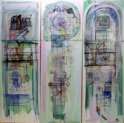 Акриловая декоративная картина - Tryptic Green STRATICOLLAGE - San Polo Art Gallery | Contemporary Art & Design i - смешанного типа / абстрактная / для художественной галереи