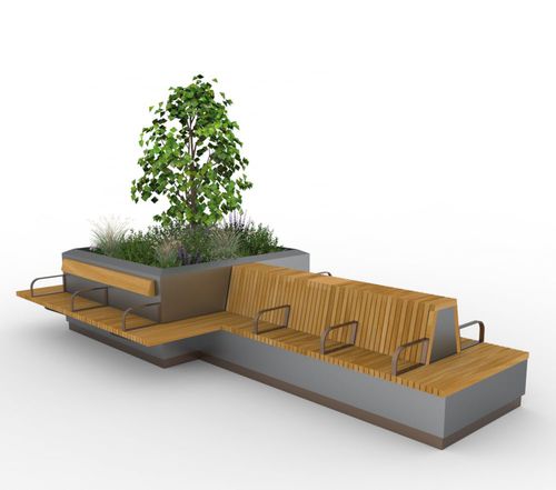Кадка для садовых растений из лиственных пород дерева - BRANDELHOW  - LOGIC STREET & PARK FURNITURE - из гальванизированной стали / квадратная / со встроенной скамьей