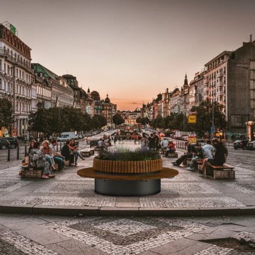 Кадка для садовых растений из лиственных пород дерева - EDINBURGH  - LOGIC STREET & PARK FURNITURE - из гальванизированной стали / круглая / со встроенной скамьей