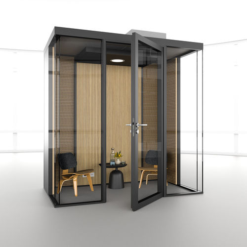 Акустическая рабочий стол POD - BOX DUO - Mecanalu - с застекленной дверью / со встроенным светодиодным светильником / со встроенной электрической розеткой