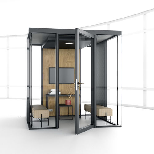 Акустическая рабочий стол POD - DUO XL - Mecanalu - с застекленной дверью / со встроенным светодиодным светильником / со встроенной электрической розеткой
