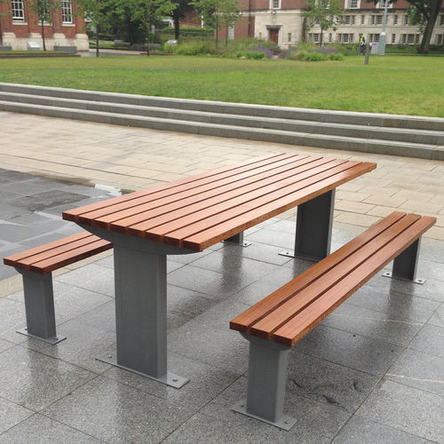 Современный комплект стол-лавки - BURLINGTON - Woodscape. - из дерева / из гальванизированной стали / для наружного применения