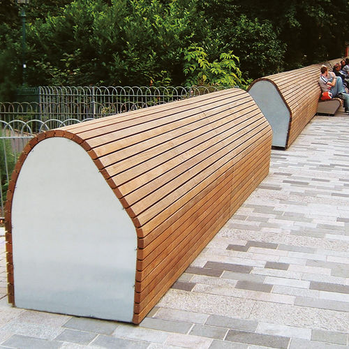Современная общественная скамейка - PAVILION PERCH - Woodscape. - из дерева / из гальванизированной стали / из нержавеющей стали