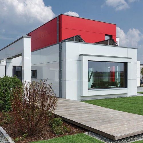 Панельная облицовка фасада - LUXHAUS, WORLD OF PREFAB HOUSES, NUREMBERG - ALUCOBOND - из алюминия / из композита / со шпунтовым соединением