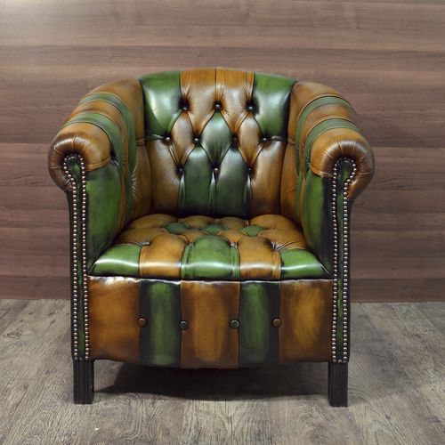Кресло честерфилд - BYRON - Harleq - из кожи / из красного дерева / из полированной латуни