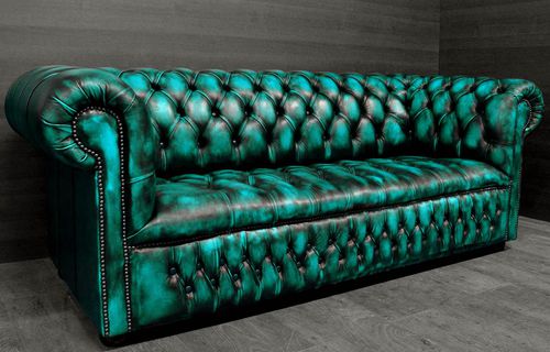 Диван честерфилд - TURQUOISE  - Harleq - из кожи / зеленый / из бука