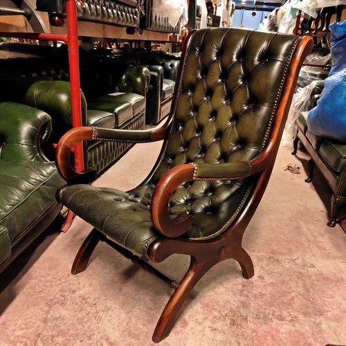 Кресло винтаж - VINTAGE : YORK  - Harleq - из кожи / из дерева / зеленое