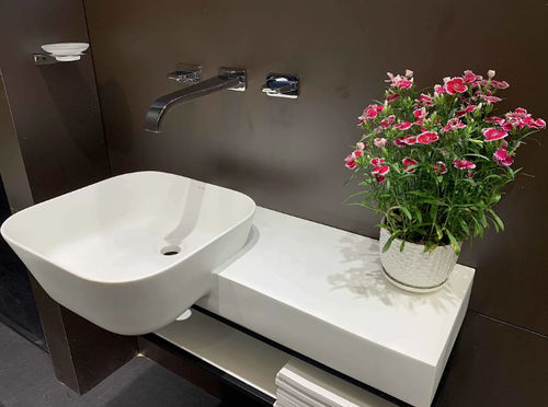 Подвесная раковина - P128W2+S107W1 - Munk Building Materials Co., Ltd. - из Solid Surface / с полкой / одиночная