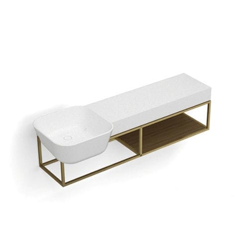 Подвесная раковина - P14BW1+S107W1 - Munk Building Materials Co., Ltd. - из Solid Surface / с полкой / прямоугольная