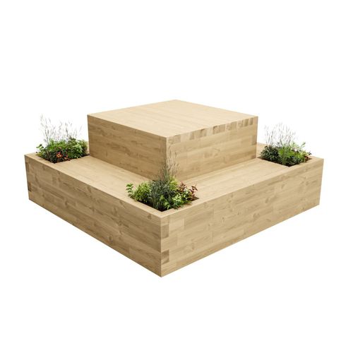 Кадка для садовых растений из сосны - ARISAIG - WoodBlocX Ltd - квадратная / на заказ / со встроенной скамьей