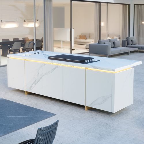 Современная кухня островного типа из камня - N3 System Larsen - Novara Outdoor Kitchens - среднего размера / для наружного применения / белая
