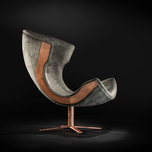 Современное низкое кресло - NAUTILUS - Ziemann Home Design - из американского ореха / из стали с медным покрытием / серое