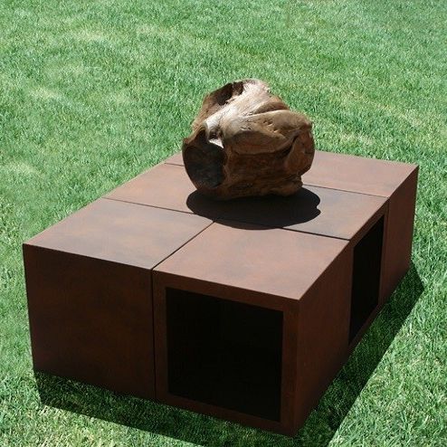 Современный журнальный столик - CUBO MOVE - Trackdesign - из кортеновской стали / с основанием из стали / квадратный