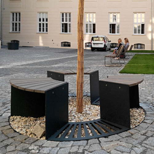 Круглая решетка для деревьев - SEGMO - STREETPARK s.r.o. - из гальванизированной стали / со встроенной общественной скамейкой / со встроенной подставкой для велосипедов