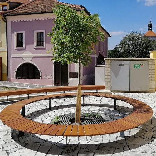 Современная общественная скамейка - RADIANO - STREETPARK s.r.o. - из гальванизированной стали / из дерева / без спинки