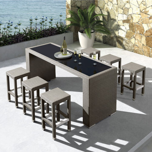 Современный высокий стол для еды стоя - H-50001 - Howvin outdoor furtniture - из ротанга / из стекла / с основанием из ротанга