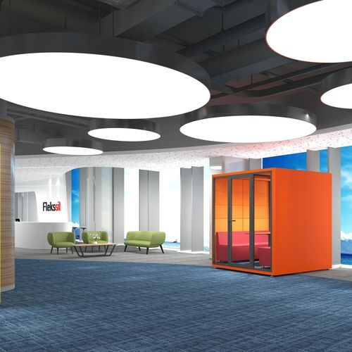 Акустическая рабочий стол POD - FDW 10 2160 - Flekssit Office Furniture - с застекленной дверью / со встроенной электрической розеткой / из алюминия
