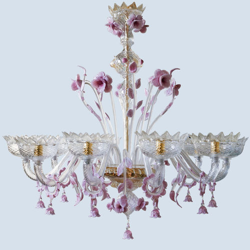 Классическая люстра - PINK - BOTTEGA VENEZIANA - из дутого стекла / из муранского стекла / 6 лампочек