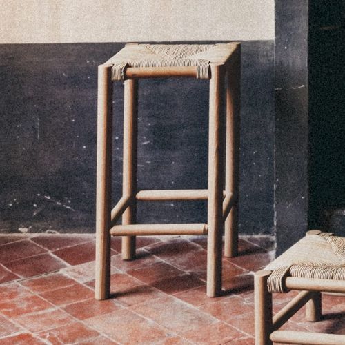 Барный табурет деревенский стиль - CÉSAR - Midi - из соломы / с основанием из дуба / с опорой для ступней