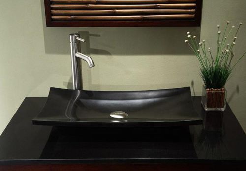 Раковина на столешнице - JET BLACK GRANITE - INDIA STONE EXPORT - из композита / одиночная / прямоугольная