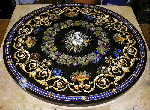 Современный стол - Black inlay - INDIA STONE EXPORT - из мрамора / с основанием из металла / круглый